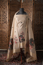 Load image into Gallery viewer, Modern Minimal Grey Floral Muga Cotton Unstitched Suit Set