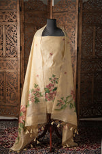 Load image into Gallery viewer, Modern Minimal Yellow Floral Muga Cotton Unstitched Suit Set