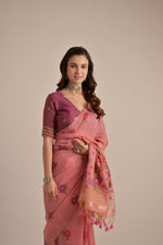 Load image into Gallery viewer, Arisaa Pink Muga Cotton Saree