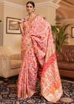Load image into Gallery viewer, Kalista Peachy Pink Woven Jamewar Kashmiri Banarasi Saree