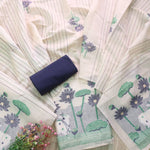 Load image into Gallery viewer, Soothing Navy Jamdani Muga Cotton Unstitched Suit Set