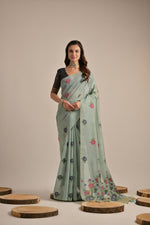 Load image into Gallery viewer, Arisaa Firozi Blue Muga Cotton Saree