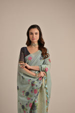 Load image into Gallery viewer, Arisaa Firozi Blue Muga Cotton Saree