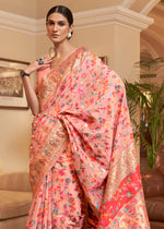 Load image into Gallery viewer, Kalista Peachy Pink Woven Jamewar Kashmiri Banarasi Saree