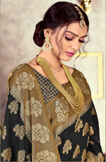 Load image into Gallery viewer, GJ Black Diamond Pitch Black Zari Woven Design Cotton Blend Saree