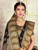 Load image into Gallery viewer, GJ Black Diamond Jade Black Zari Woven Design Cotton Blend Saree