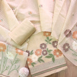 Load image into Gallery viewer, Minimalist Muse Beige Soft Muga Cotton Jamdani Unstitched Suit Set