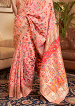Load image into Gallery viewer, Kalista Peachy Pink Woven Jamewar Kashmiri Banarasi Saree