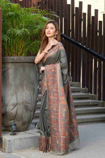 Load image into Gallery viewer, Aardhya Grey Jamewar Kashmiri Soft Modal Silk Saree