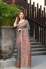 Load image into Gallery viewer, Aardhya Grey Jamewar Kashmiri Soft Modal Silk Saree