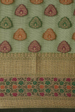 Load image into Gallery viewer, Aarvi Pickle Green Zari Woven Design Banarasi Organza Saree