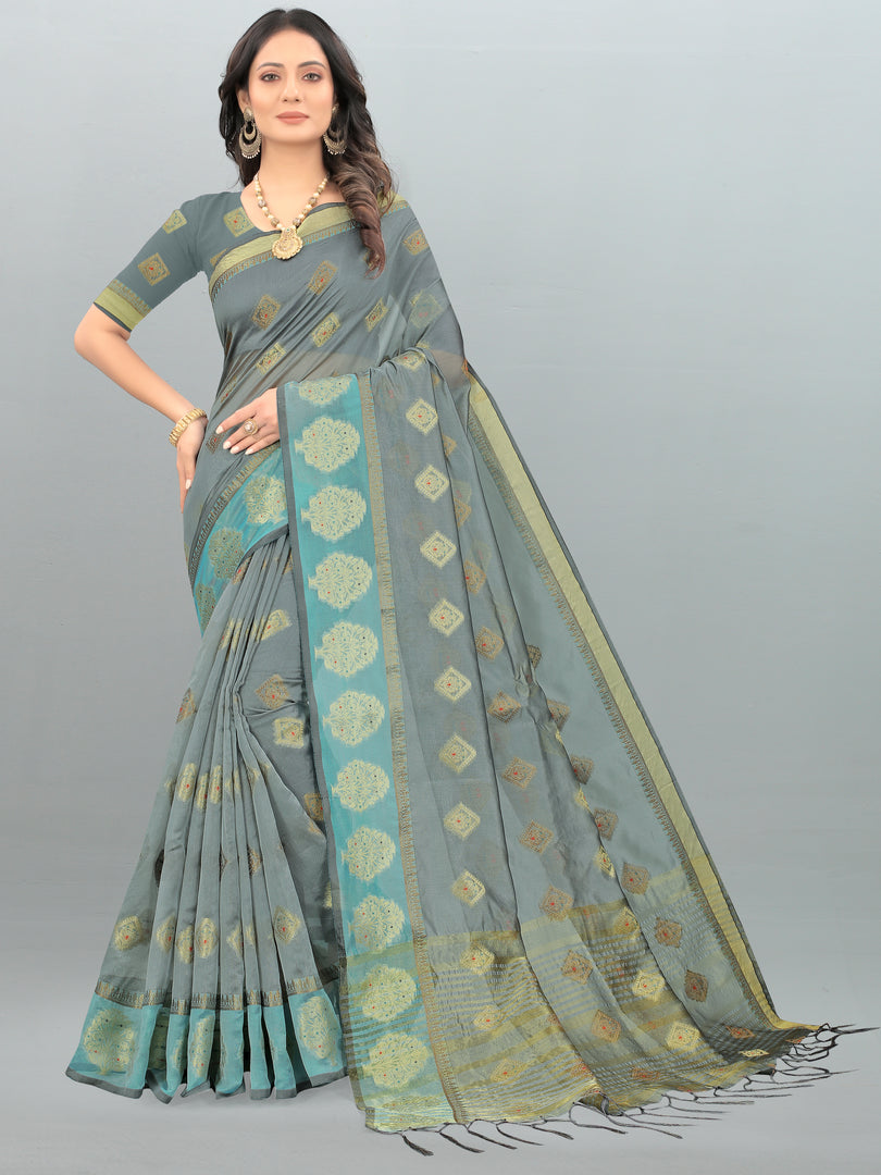 Aksaya Stone Grey Organza Saree