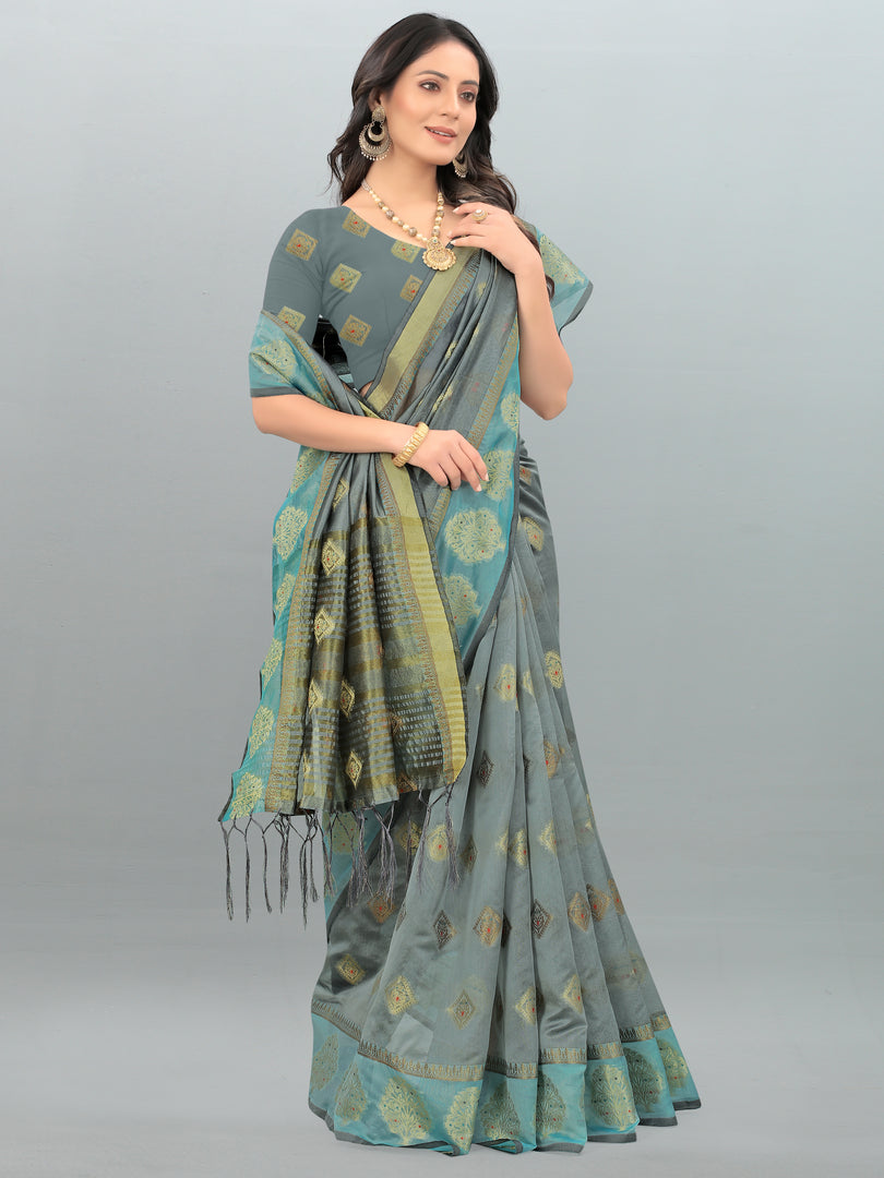 Aksaya Stone Grey Organza Saree