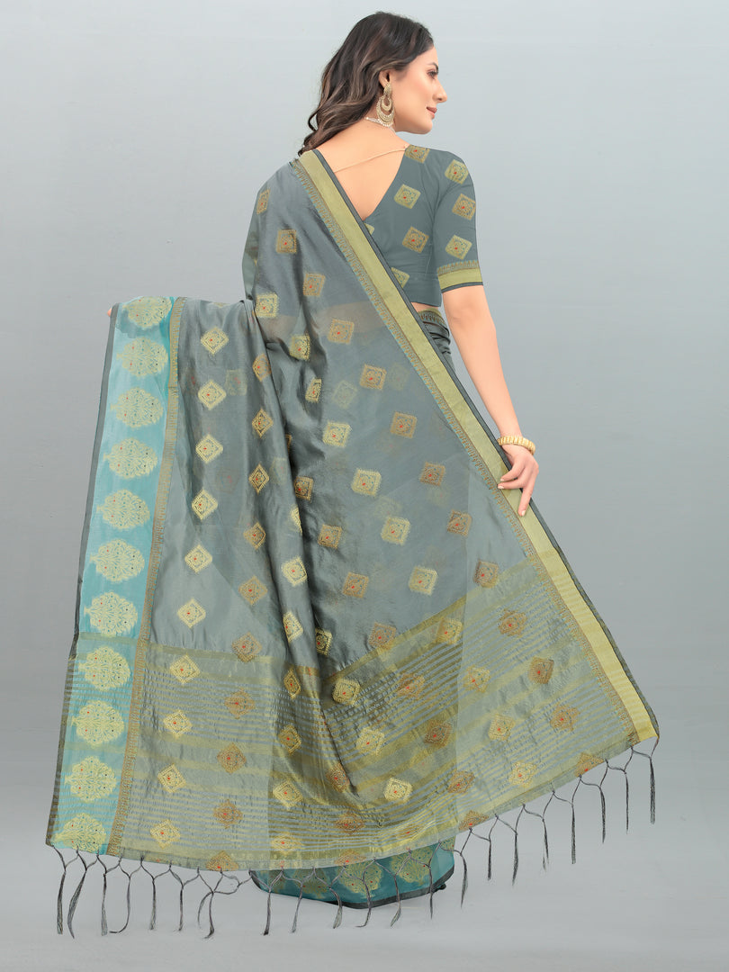 Aksaya Stone Grey Organza Saree