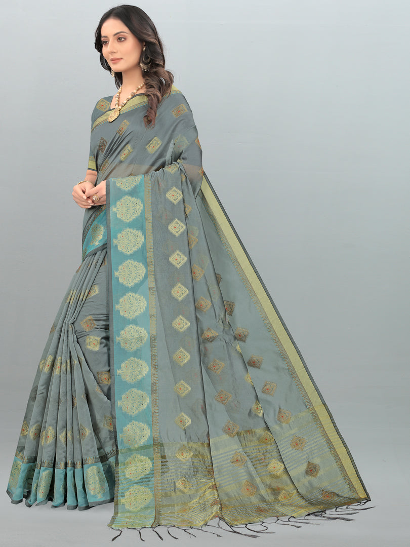 Aksaya Stone Grey Organza Saree