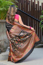 Load image into Gallery viewer, Alankar Intense Black Jamewar Kashmiri Soft Modal Silk Saree