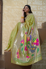 Load image into Gallery viewer, Antara Green Paithani Soft Blended Silk Saree