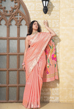 Load image into Gallery viewer, Antara Peach Paithani Soft Blended Silk Saree