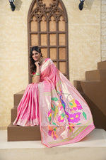 Load image into Gallery viewer, Antara Pink Paithani Soft Blended Silk Saree