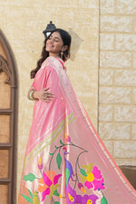 Load image into Gallery viewer, Antara Pink Paithani Soft Blended Silk Saree