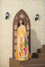 Load image into Gallery viewer, Antara Yellow Paithani Soft Blended Silk Saree