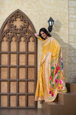 Load image into Gallery viewer, Antara Yellow Paithani Soft Blended Silk Saree