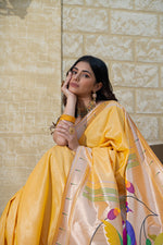 Load image into Gallery viewer, Antara Yellow Paithani Soft Blended Silk Saree