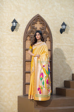 Load image into Gallery viewer, Antara Yellow Paithani Soft Blended Silk Saree
