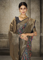 Load image into Gallery viewer, Aroma Ebony Black Woven Banarasi Art Silk Saree