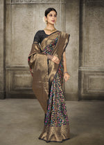 Load image into Gallery viewer, Aroma Ebony Black Woven Banarasi Art Silk Saree