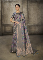 Load image into Gallery viewer, Aroma Glacier Grey Woven Banarasi Art Silk Saree