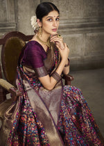Load image into Gallery viewer, Aroma Pansy Purple Woven Banarasi Art Silk Saree