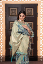 Load image into Gallery viewer, Avika Blue Cotton Ikat Silk Saree