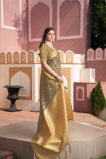 Load image into Gallery viewer, Avika Brown Cotton Ikat Silk Saree