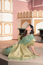 Load image into Gallery viewer, Avika Green Cotton Ikat Silk Saree