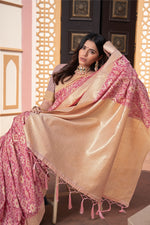 Load image into Gallery viewer, Avika Pink Cotton Ikat Silk Saree