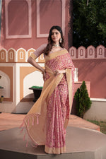 Load image into Gallery viewer, Avika Pink Cotton Ikat Silk Saree