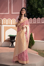 Load image into Gallery viewer, Avika Pink Cotton Ikat Silk Saree