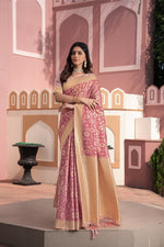 Load image into Gallery viewer, Avika Pink Cotton Ikat Silk Saree