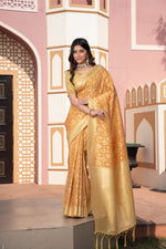 Load image into Gallery viewer, Avika Yellow Cotton Ikat Silk Saree