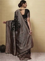 Load image into Gallery viewer, GJ Black Berry Soot Black Zari Woven Design Cotton Blend Saree