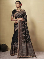 Load image into Gallery viewer, GJ Black Berry Coal Black Zari Woven Design Cotton Blend Saree