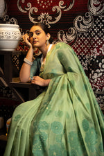 Load image into Gallery viewer, Devanshi Green Soft Cotton Jamdani Saree