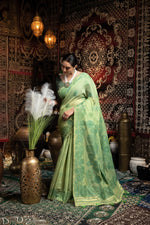 Load image into Gallery viewer, Devanshi Green Soft Cotton Jamdani Saree