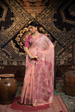 Load image into Gallery viewer, Devanshi Pink Soft Cotton Jamdani Saree