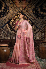 Load image into Gallery viewer, Devanshi Pink Soft Cotton Jamdani Saree