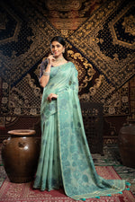Load image into Gallery viewer, Devanshi Blue Soft Cotton Jamdani Saree