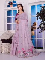 Load image into Gallery viewer, Giya Veil Lavender Muga Cotton Jamdani Saree With Contrast Blouse