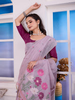 Load image into Gallery viewer, Giya Veil Lavender Muga Cotton Jamdani Saree With Contrast Blouse
