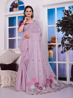 Load image into Gallery viewer, Giya Veil Lavender Muga Cotton Jamdani Saree With Contrast Blouse